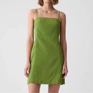 GAP Green Sleeveless Square Neck linen blend Slip Dress